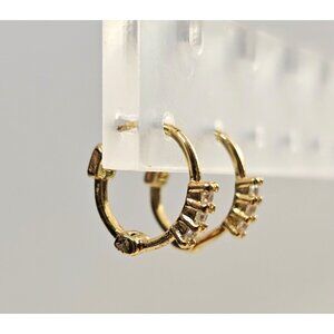 Gold Mini Hoop Earrings Trio CZ Dainty Huggie Hoop 10mm NWOT